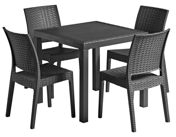 Ottawa Black Rattan Dining Table With Fishkill 4 Chairs In Dark Grey