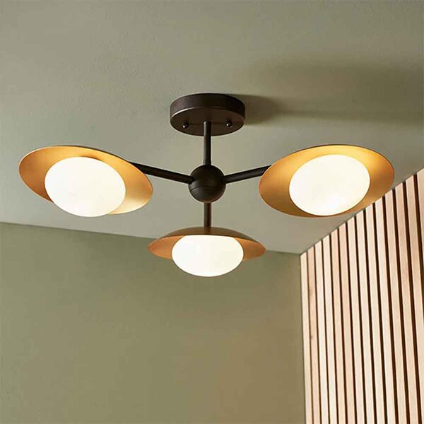 Goshen Opal Glass Semi Flush Pendant Light In Gold And Bronze