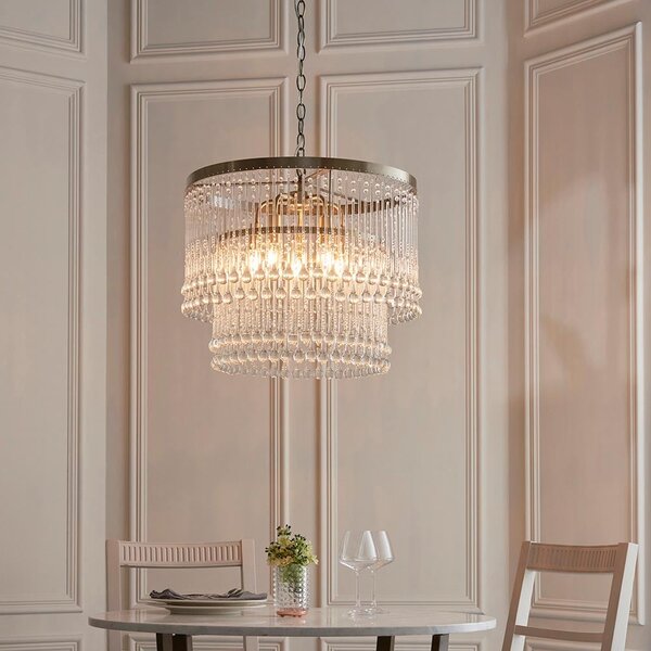 Galesburg 5 Light Glass Pendant Ceiling Light In Antique Brass