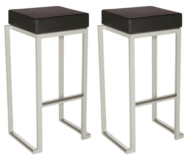 Kelowna Black Faux Leather Bar Stools With White Steel Frame In Pair