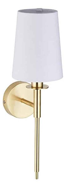 Newkirk Vintage White Fabric Wall Light In Brushed Satin Gold