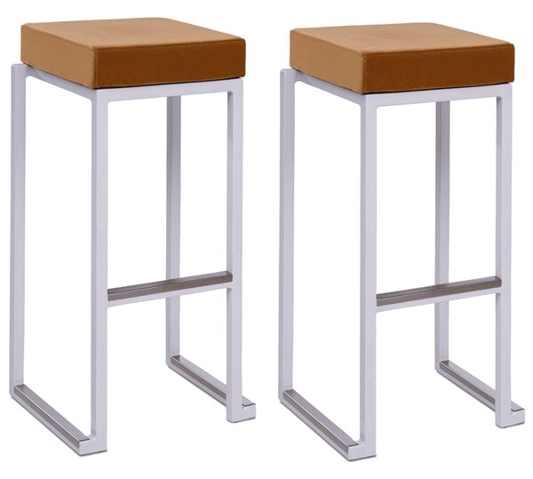 Kelowna Gold Velvet Bar Stools With White Steel Frame In Pair