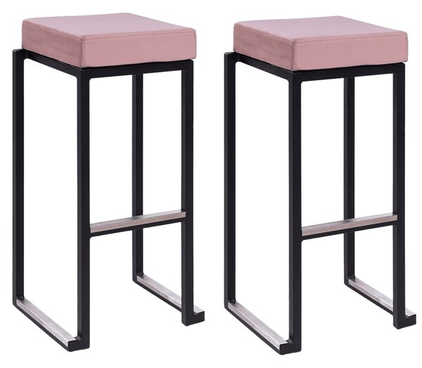 Kelowna Pink Velvet Bar Stools With Black Steel Frame In Pair