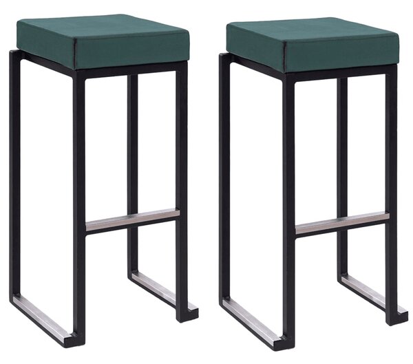 Kelowna Green Velvet Bar Stools With Black Steel Frame In Pair
