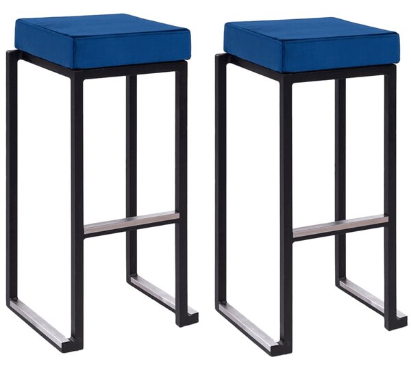 Kelowna Blue Velvet Bar Stools With Black Steel Frame In Pair