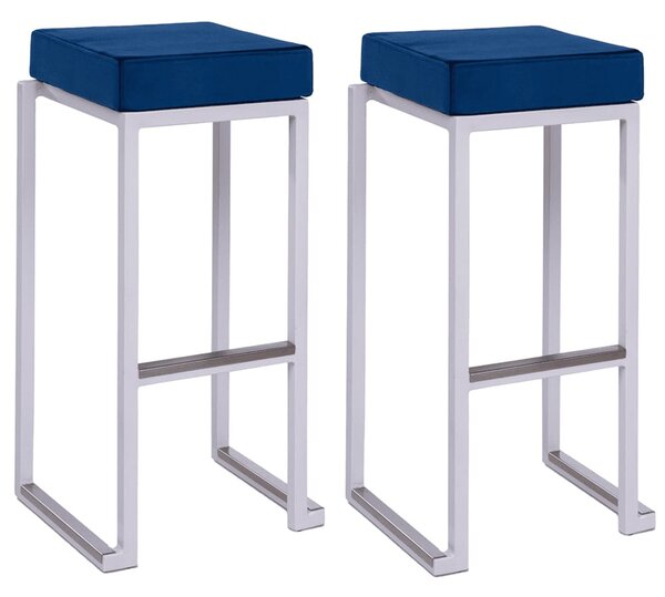 Kelowna Blue Velvet Bar Stools With White Steel Frame In Pair