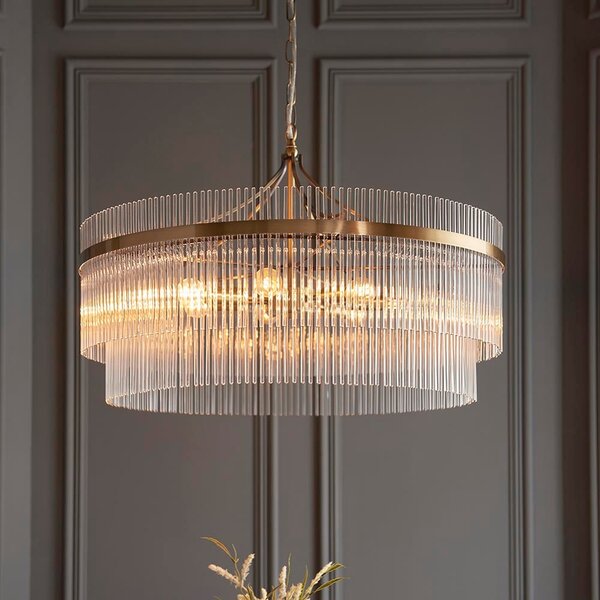 Mainz 7 Light Clear Glass Pendant Ceiling Light In Antique Brass