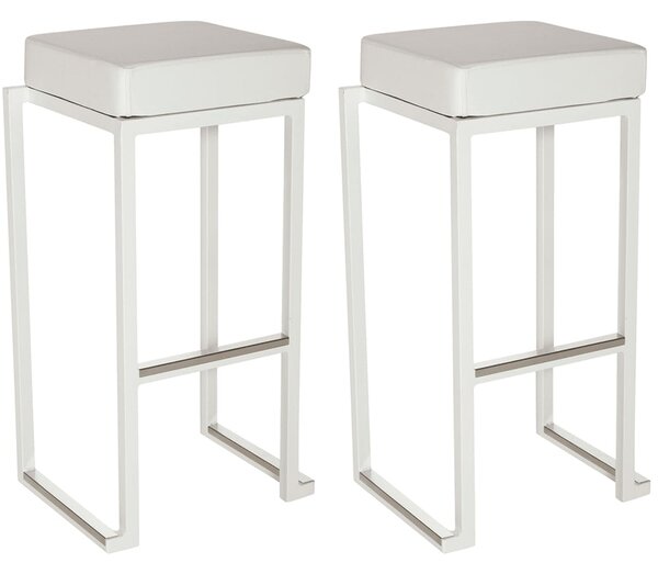 Kelowna White Faux Leather Bar Stools With Steel Frame In Pair
