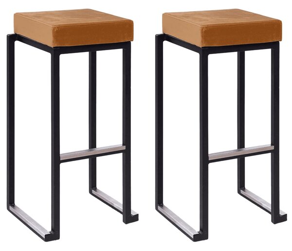 Kelowna Gold Velvet Bar Stools With Black Steel Frame In Pair