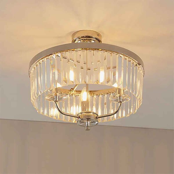 Allston Faceted Glass Semi Flush Ceiling Light In Bright Nickel