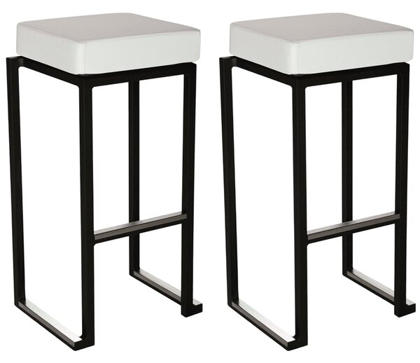 Kelowna White Faux Leather Bar Stools With Black Steel Frame In Pair