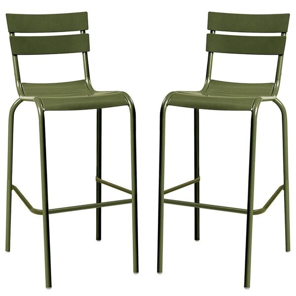 Magnolia Olive Green Aluminium Bar Stools In Pair