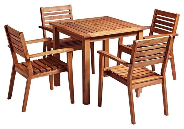 Marietta Wooden Square Dining Table With 4 Chairs In Natural