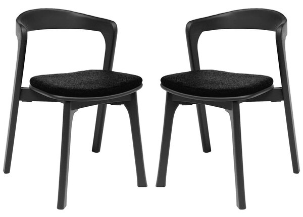 Natchez Black Wooden Stacking Side Chairs With Fabric Seat In Pair