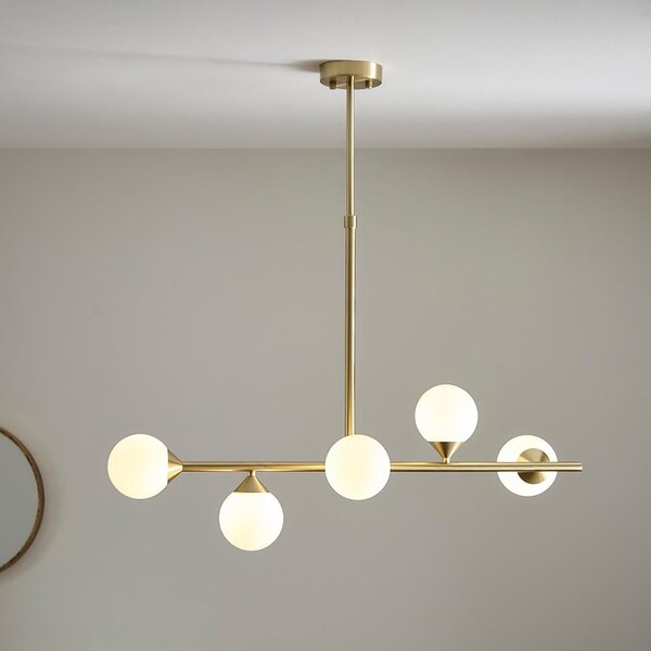 Mayetta Opal Glass Pendant Ceiling Light In Satin Brushed Gold