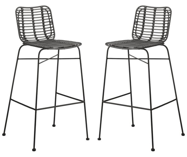 Ponoka Black Rattan Stacking Bar Stools In Pair