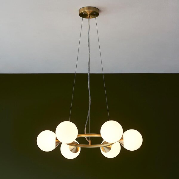 Mayetta 6 Light Glass Pendant Ceiling Light In Satin Brushed Gold
