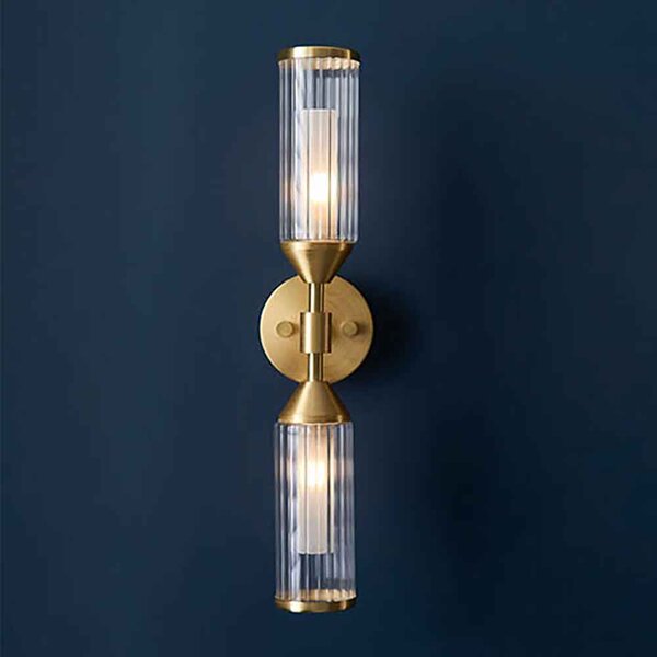 Reno Double Ribbed Glass Wall Light In Satin Brass