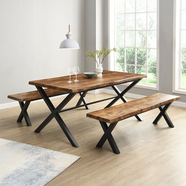 Munich Wooden Dining Table With 2 Dining Benches In Rustic Oak
