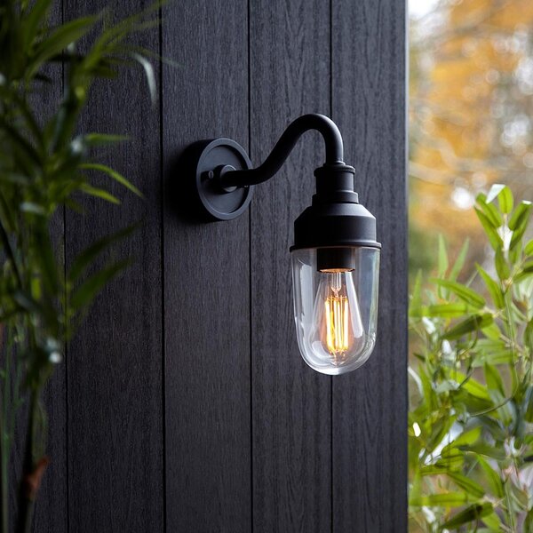 Mayetta Clear Glass Shade Outdoor Wall Light In Matt Black