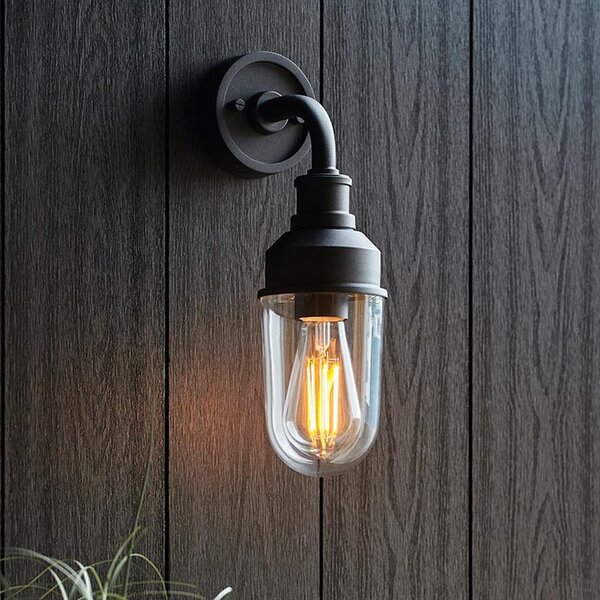 Texarkana Clear Glass Shade Outdoor Wall Light In Matt Black