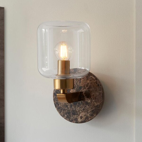 Tarrytown Clear Glass Wall Light In Dark Brown Emperador Marble