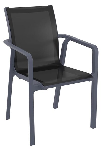 Palmetto Fabric Outdoor Armchair In Dark Grey And Black