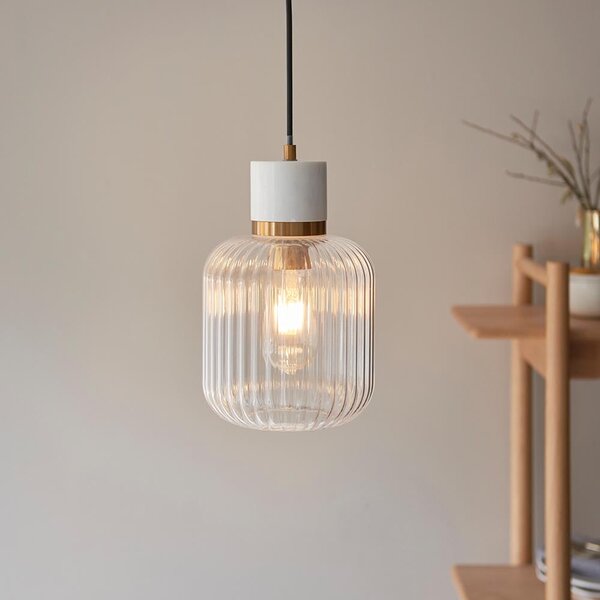 Tarrytown Ribbed Glass Pendant Light In White Volakas Marble