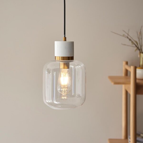 Tarrytown Clear Glass Pendant Light In White Volakas Marble