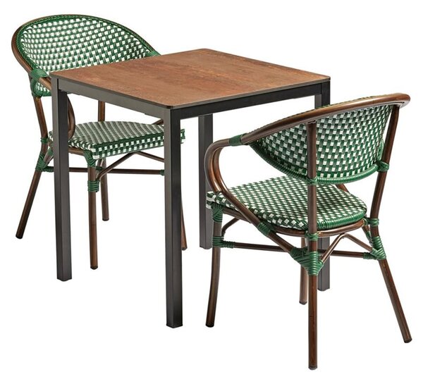 Extro Black Outdoor Wooden Dining Table With 2 Pearl Green Chairs