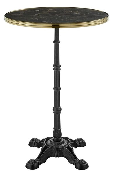 Pontiac 60cm Gold Rim Wooden Bar Height Table In Black Marble