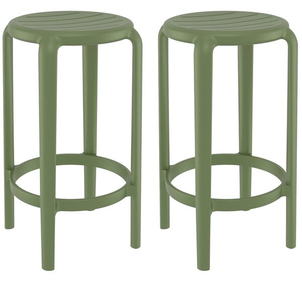 Tacoma Olive Green 65cm Polypropylene Stools In Pair