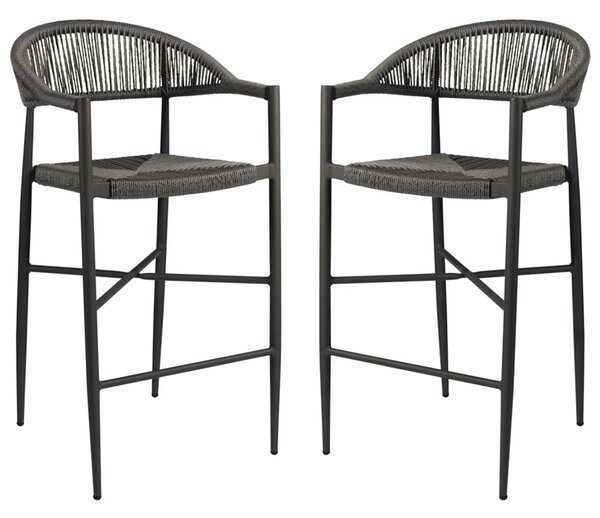 Alamosa Dark Grey Rattan Bar Stools With Aluminium Frame In Pair