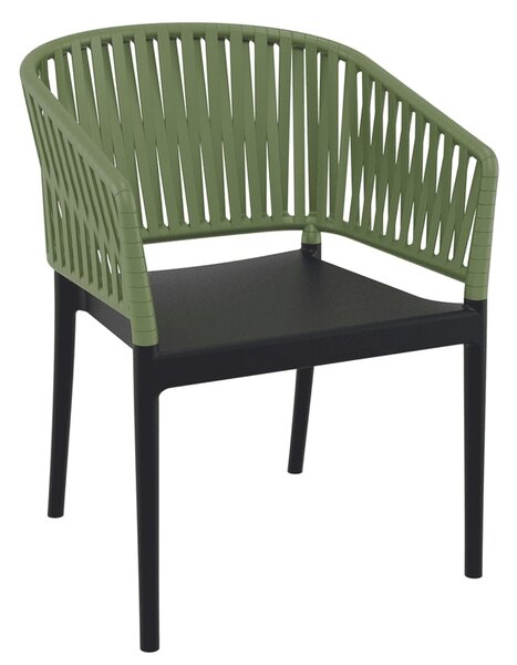 Penwell Polypropylene Outdoor Armchair In Black And Olive Green