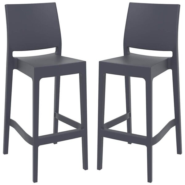 Mesa Dark Grey Polypropylene Bar Stools With Glass Fiber In Pair