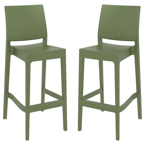 Mesa Olive Green Polypropylene Bar Stools With Glass Fiber In Pair