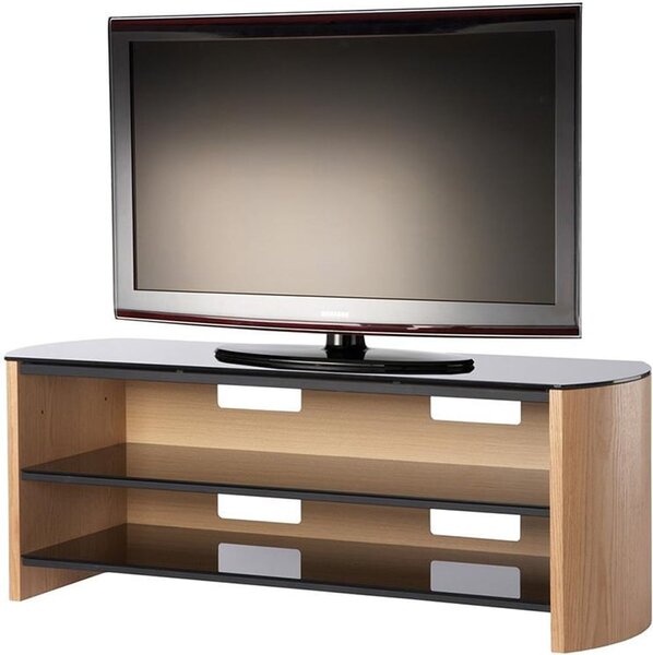 Flare Wooden TV Stand With 2 Shelves In Light Oak And Black