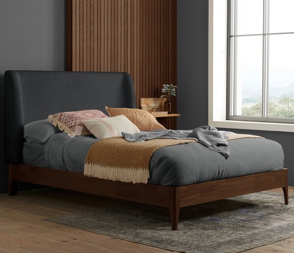 Hamel Fabric Double Bed With Wooden Frame In Grey