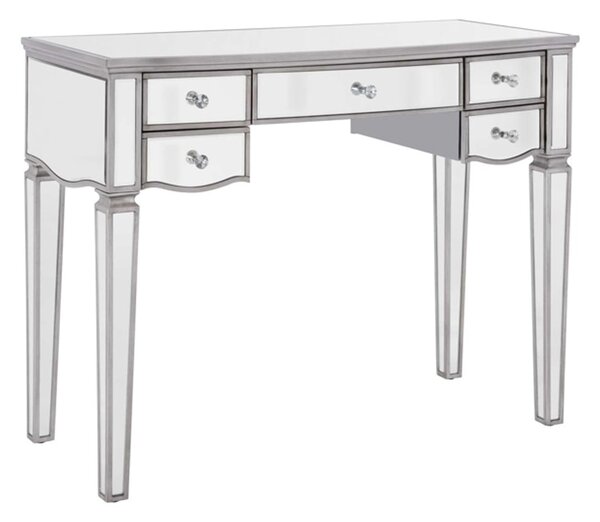 Elyssa Glass Dressing Table With 5 Drawers In Silver
