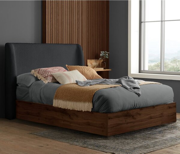 Hamel Fabric Ottoman Storage Double Bed With Wooden Frame In Grey