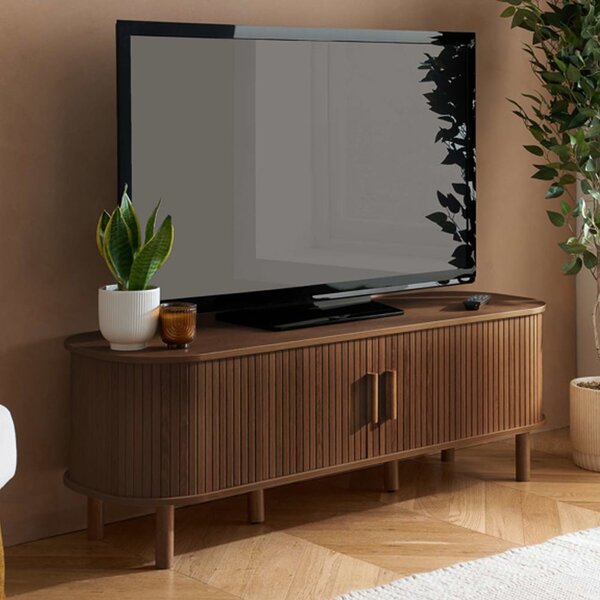 Avenel Wooden TV Stand With 2 Sliding Doors In Walnut