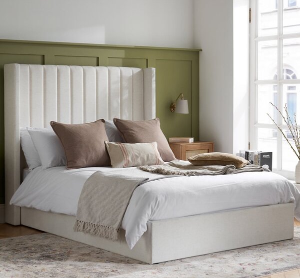 Maspeth Fabric Ottoman Storage Double Bed In Cream