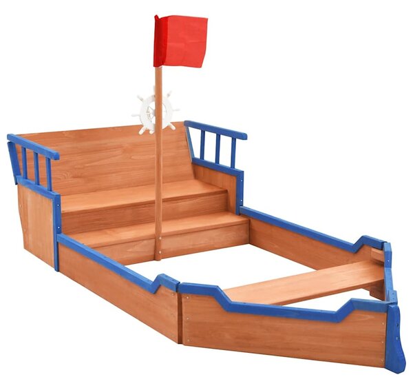 Yucaipa Wooden Pirate Ship Sandbox In Natural And Blue