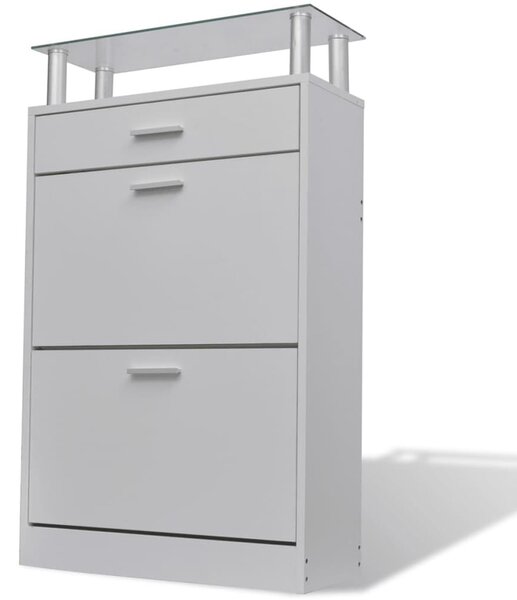 Juneau Glass Top Shoe Storage Cabinet In White