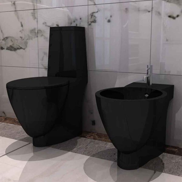 Adel Black Close Coupled Toilet And Bidet With Vertical Outlet - Soft Close Seat
