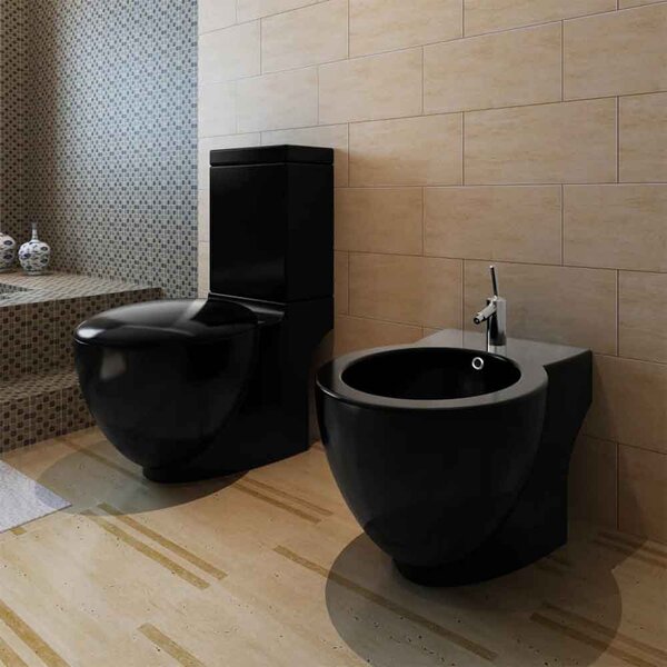 Adel Black Close Coupled Toilet And Bidet With Horizontal Outlet - Soft Close Seat