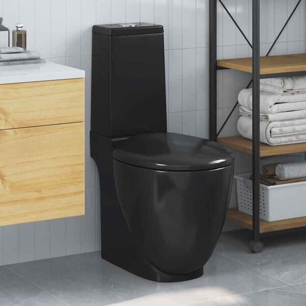 Adel Black Close Coupled Toilet With Horizontal Outlet - Soft Close Seat