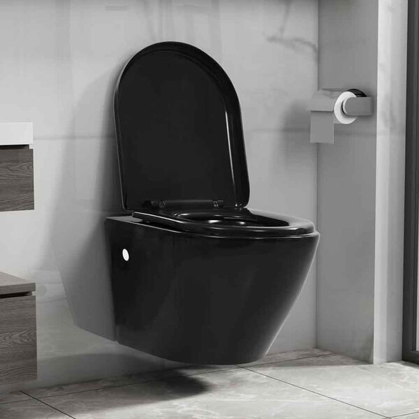 Adel Black Rimless Wall Hung Toilet - Soft Close Seat