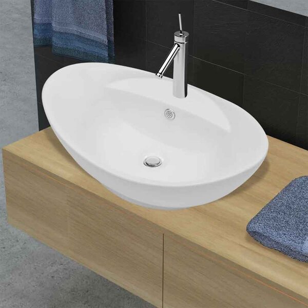 Aberdeen Oval Countertop Basin Without Waste 585mm Wide 1 TH - White