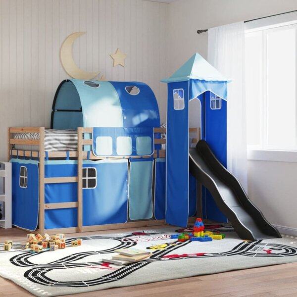 Funner 80x200cm Oak Wooden Kids Bunk Bed With Slide - Blue